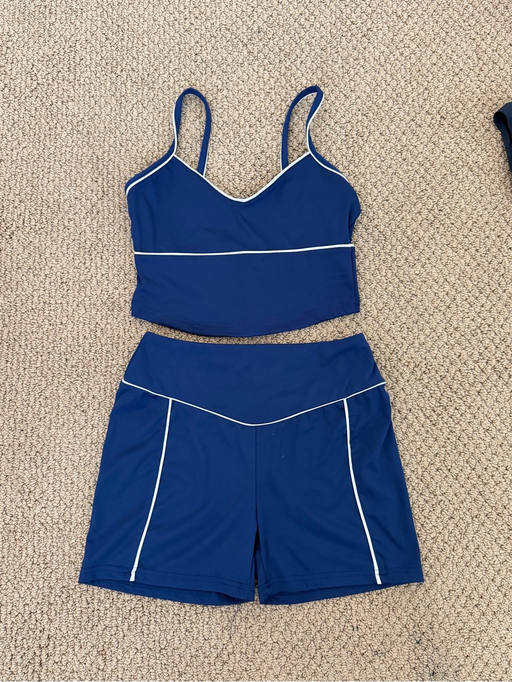 Women’s Navy Piped Tankini Crop Top & Shorts Swim Set
